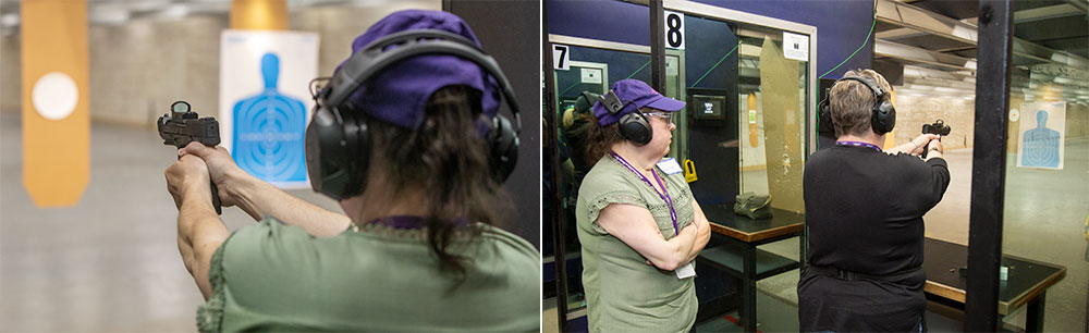 women shooting at a gun range